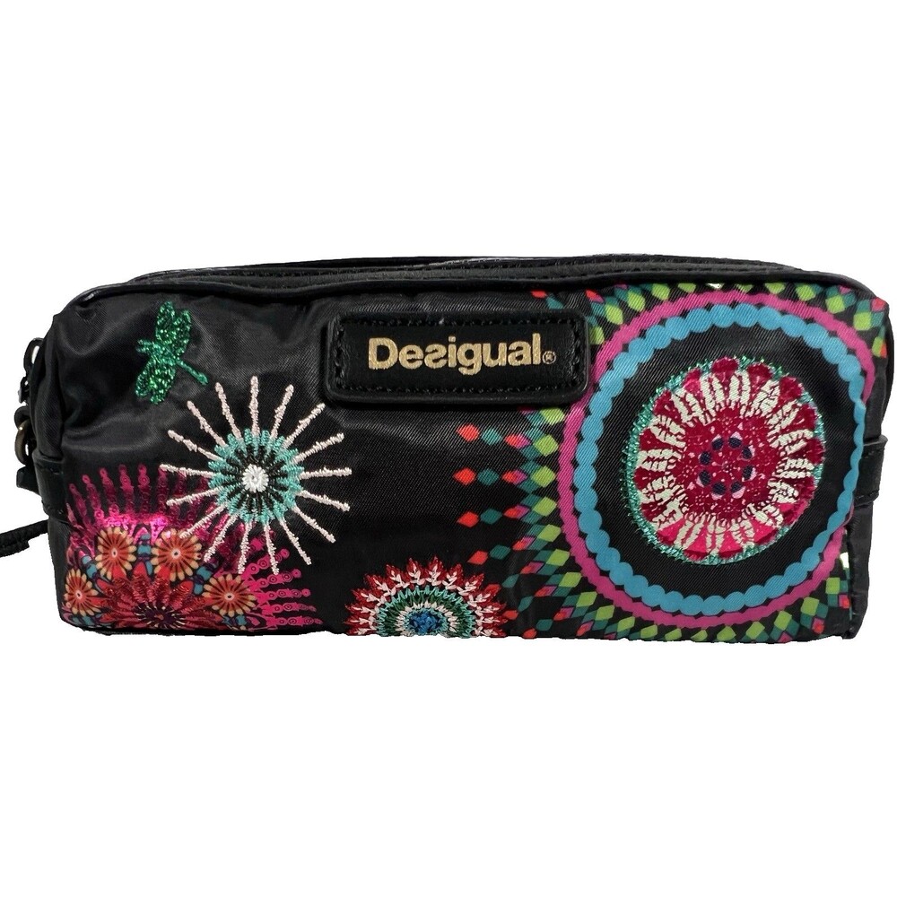 Desigual Multicolor Embroidered Floral  Zipper Boho Toiletry Bag NWOT